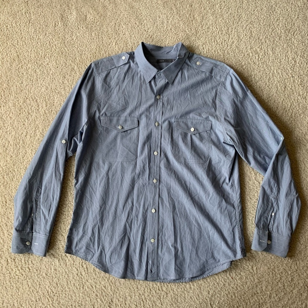 Vince Striped Blue Button Down Shirt XL Cotton